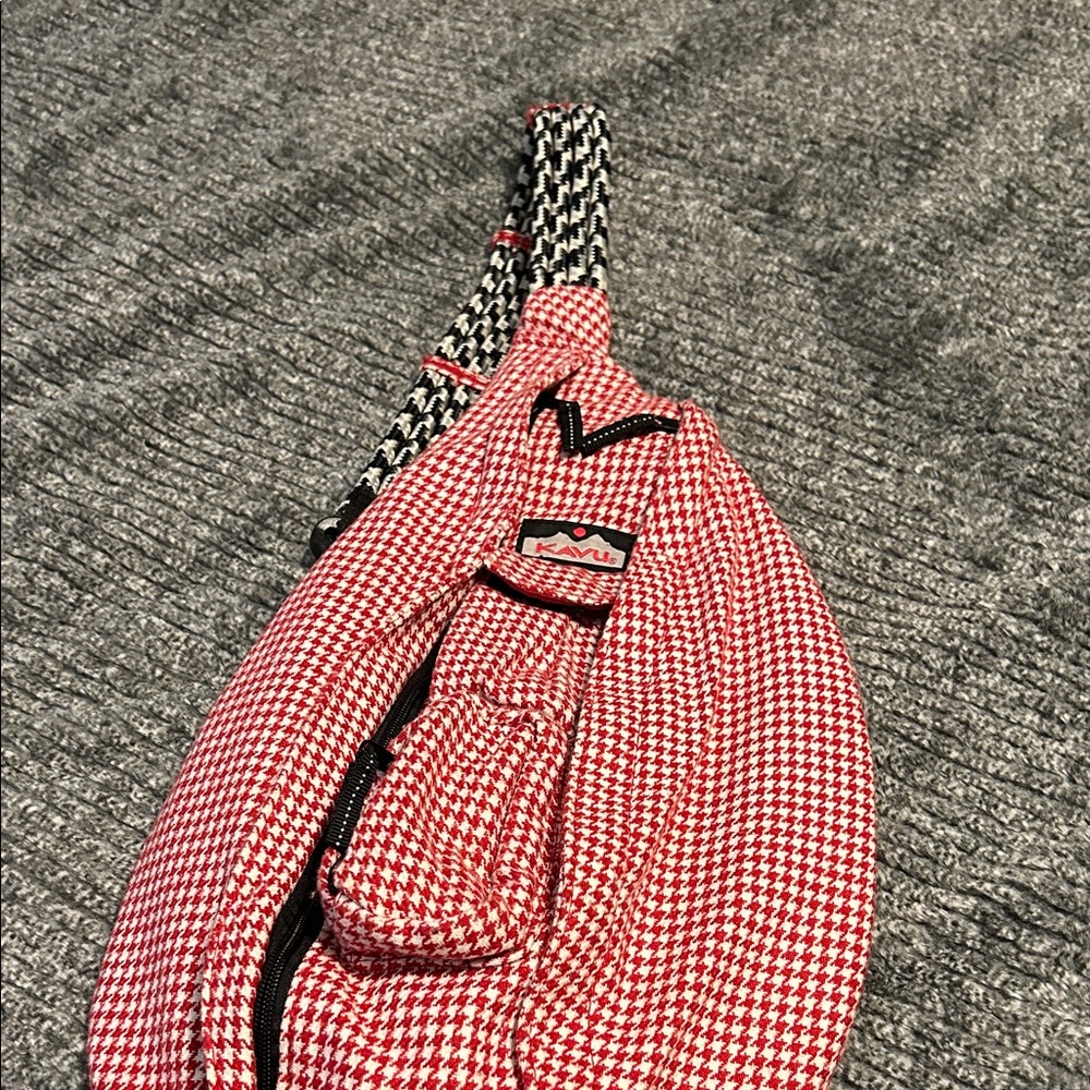 Kavu Houndstooth Crossbody Bag in Red and White